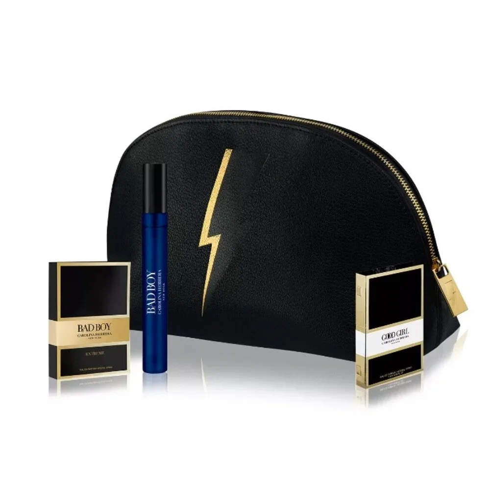 Carolina Herrera Bad Boy Good Girl Set-Black Pouch,Travel &2 Samples-4pc-BOX-NEW